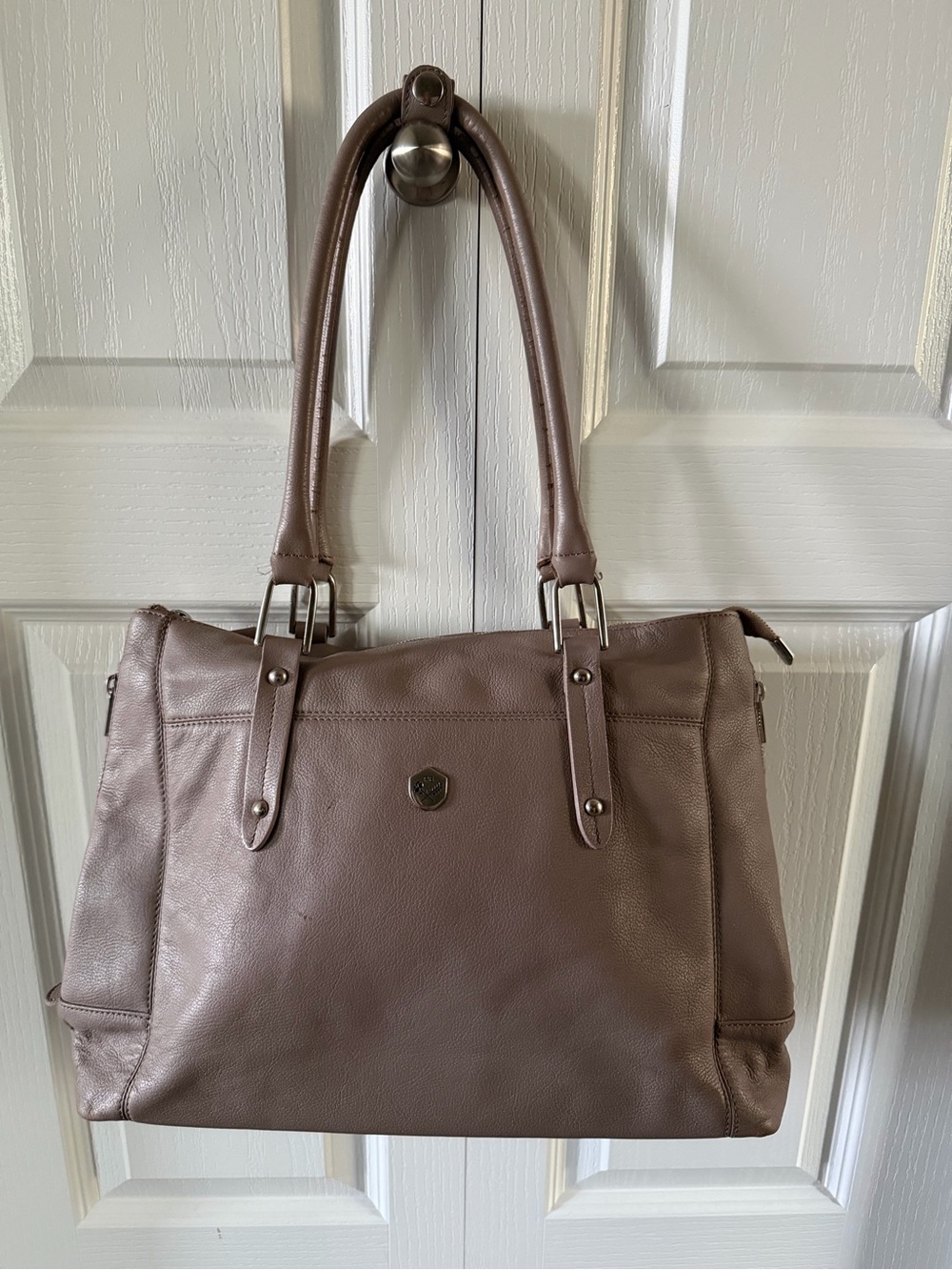 Poppy Barley "The Perfect Handbag" Leather Tote Bag - Taupe Genuine Leather
